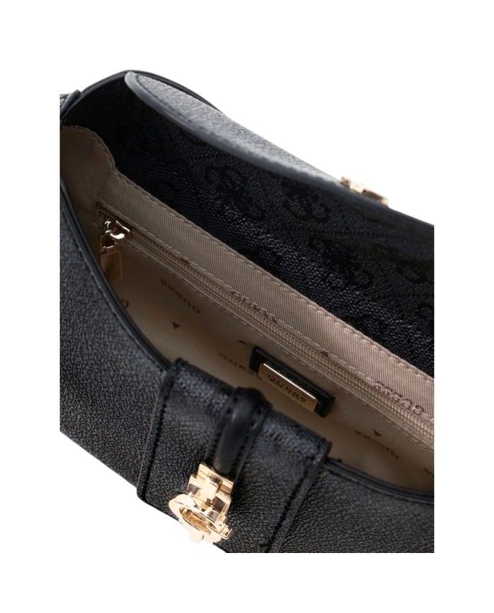 Borsa A Spalla Donna Guess Yvonne Logo Mini 4 G Logo Leather Coal Black
