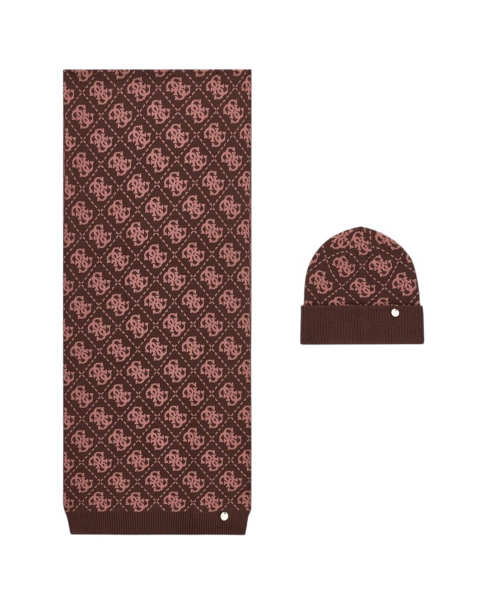 Sciarpa E Cappello Donna Guess Box 4 G Logo Brown