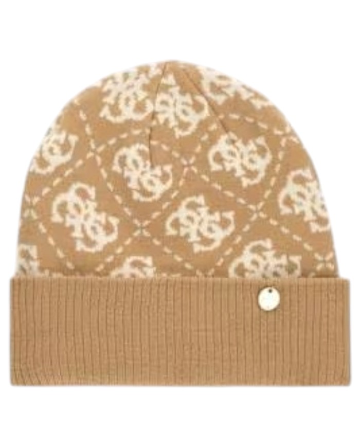 Sciarpa E Cappello Donna Guess Box 4 G Logo Latte Beige
