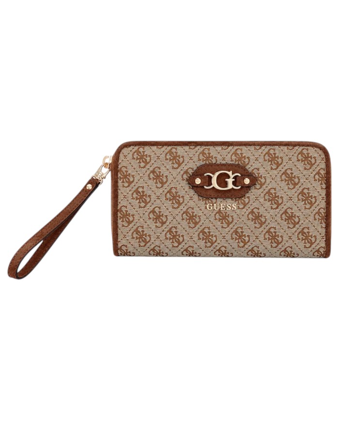 Portafoglio Donna Guess Samantha Slg 4 G Logo Leather Latte Beige Brown