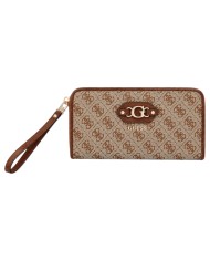 Portafoglio Donna Guess Samantha Slg 4 G Logo Leather Latte Beige Brown