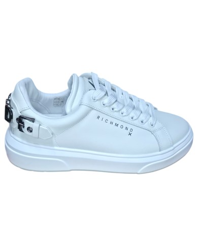 Sneaker Uomo John Richmond 32402 Action Leather Metal Logo Leather White