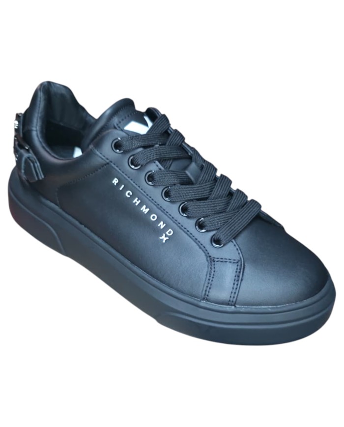 Sneaker Uomo John Richmond 32402 Action Leather Metal Logo Leather Black