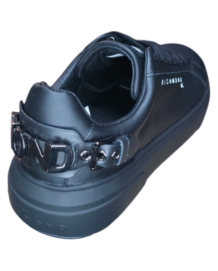 Sneaker Uomo John Richmond 32402 Action Leather Metal Logo Leather Black